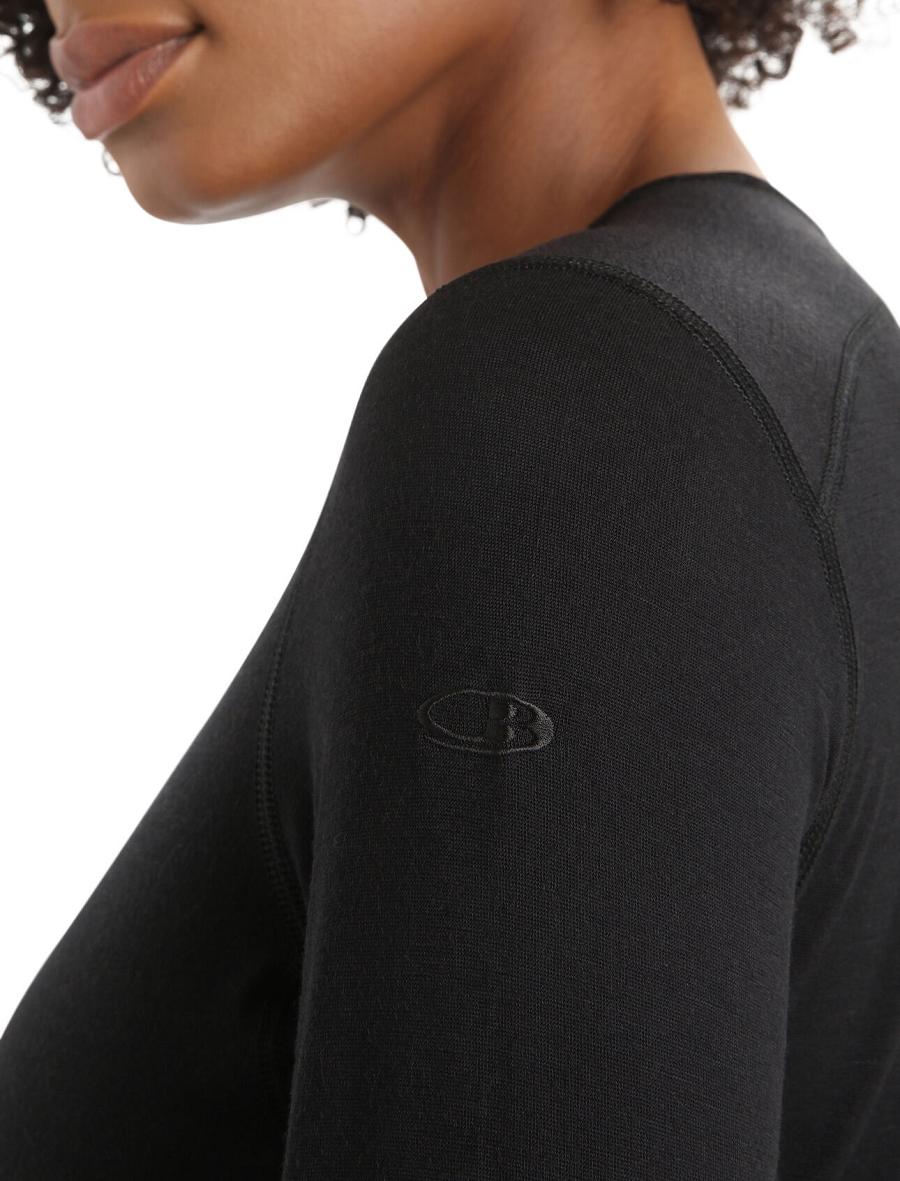 Black Icebreaker Merino 200 Oasis Long Sleeve Crewe Thermal Top Women's Base Layers | AU 1931RVDW